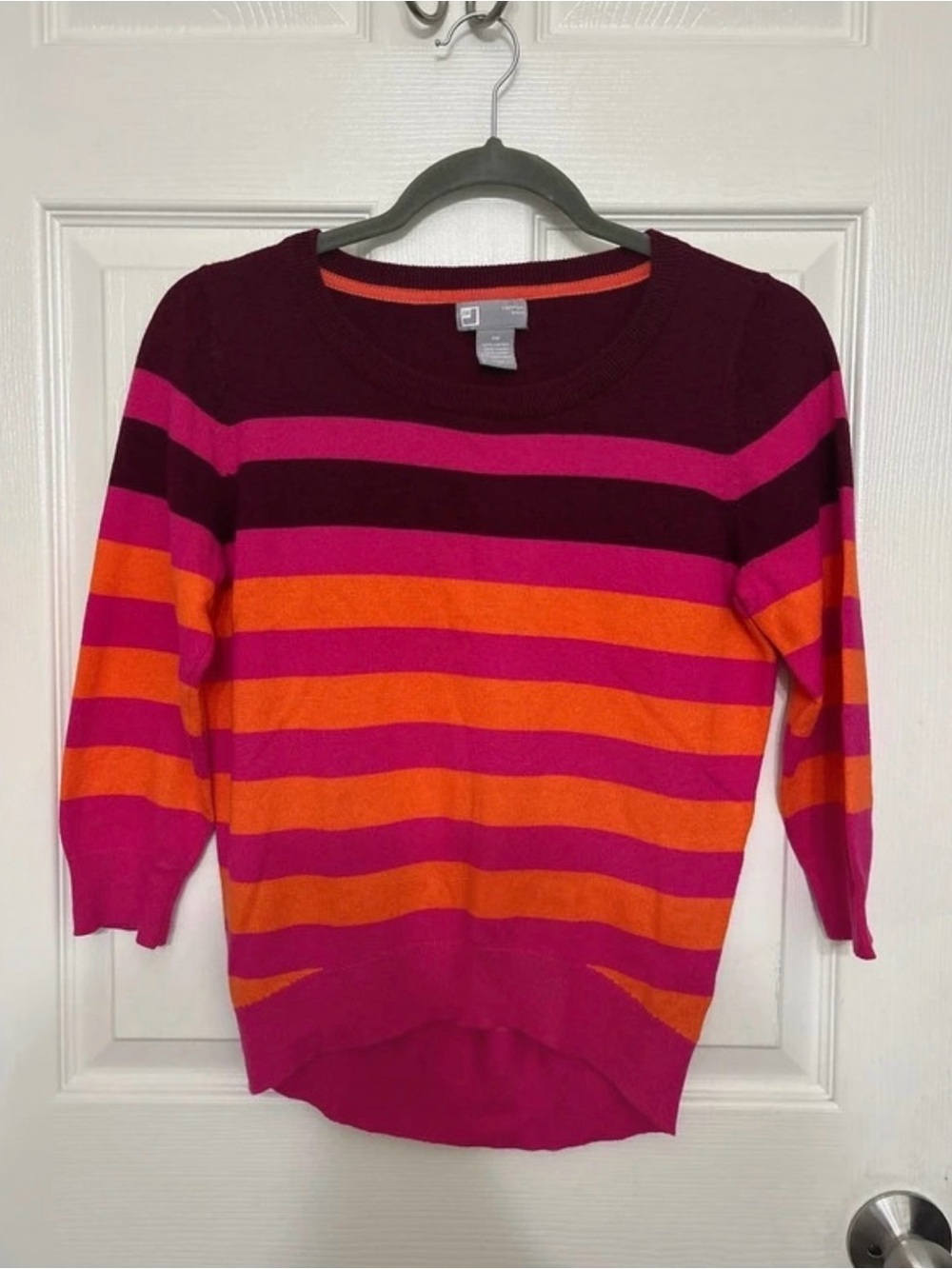 jcpenney Striped Crewneck Sweater in Burgundy, Pink & Orange